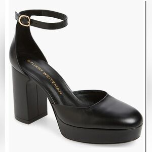 Stuart Weitzman Black Ankle-Strap Block Heels